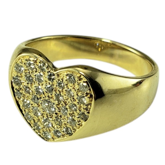 14K Yellow Gold and Pave Diamond Heart Ring Size 6.5 #20013 - Picture 4 of 7